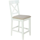 TOPMAX 60'Lx30'W Solid Wood Farmhouse Counter Height Dining Table Set with 3-Tier Storage Shelves, Upholstered Dining Chairs for 4, 5-Piece, White (OLD SKU: SP000041AAK)