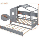 Wooden Twin Size House Bed With Trundle, Modern Design for Kids with Storage Shlef, Gray