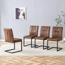 Ergonomic Brown Technology Fabric Dining Chairs with Black Metal Legs, Comfortably Simple Design, Set of 4