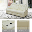 Leather Power Recliner Sofa Set Cream White With USB Port