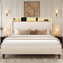 Queen Size Upholstered Bed Frame With LED Lights And USB