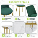 TOPMAX Space-Saving 5-Piece Extendable Kitchen Dining Table Set for Small Spaces - Round Faux Marble Top with Golden Frame, 4 Upholstered Chairs, Compact Foldable Design,White+Green
