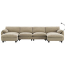 [VIDEO Provided] 140' Modular Sectional Sofa, U-Shape with 31.5' Extra-Wide Seat Cushion, USB and Type-C Charger, Phone Holder and 2 Side Storage Pockets, Free Movement Ottoman, Striped Chenille