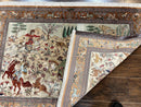 Silk Persian Qum Rug 3x5, Hunting Pattern, Handmade Vintage Carpet, Signed by Master Weaver, Horsemen Pictorials, Super Fine 650 KPSI