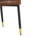 Table and chair set.A minimalist retro rectangular dining table with a wood color fishbone patterned textured top and black metal legs.Paired with 4 Brown Technology-Fabric Material Dining Chairs.