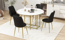 TOPMAX Space-Saving 5-Piece Extendable Kitchen Dining Table Set for Small Spaces - Round Faux Marble Top with Golden Frame, 4 Upholstered Chairs, Compact Foldable Design,White+Black