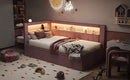 Upholstered Twin Size Platform Bed with USB Ports and LED Belt, With Trundle, Pink