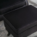 Elegant Black Velvet Wingback Chair With Ottoman Set