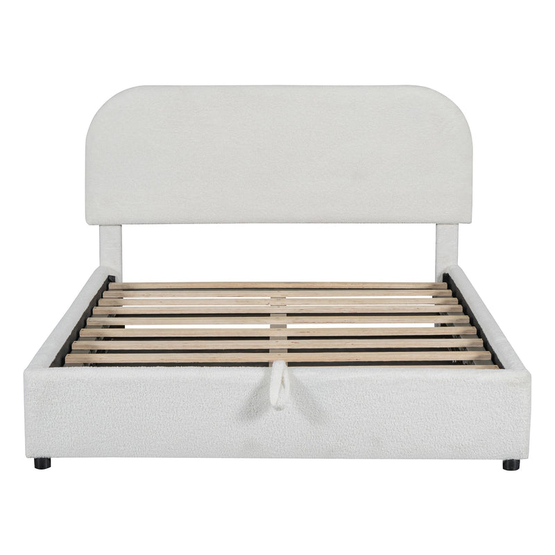 Walker Edison | Teddy Full Size Upholstered Platform Bed with Hydraulic Storage