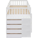 Twin over Twin Bunk Bed with 4 Drawers and 3 Shelves-White