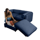 Stylish Blue Chenille 2-Seater Sofa with Ottoman Storage Seat, Cylindrical Backrest and Armrests, Modern Fabric Loveseat