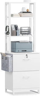 2 Drawer File Cabinet With Lock For Letter Legal A4 Folders White With Storage Bag Open Shelf And Hook