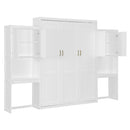 Queen Size Murphy Bed with Desk, Vanity and Cabinets, White