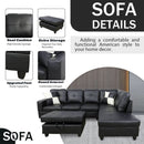 Black L Shaped 3 Piece Faux Leather Sofa Set With Storage Ottoman