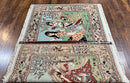 Indo Persian Pictorial Rug 4x7, Handmade Hand Knotted Wool Semi Antique Horizontal Carpet, Men & Women Drinking, Fine Rug, Bird Pictorials