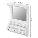 Floating Makeup Vanity with Big Mirror, Wall-Mounted Storage Vanity with Drawers, Pockets & Hooks, Space-Saving Decorative Home Organizer, White, Engineered Wood, 23.8 x 6.1 x 31.8 inches