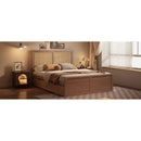 Queen Size Wood Storage Platform Bed with 4 Drawers, Rattan Headboard, Espresso