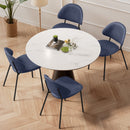 Set of 4 Upholstered PU Leather Dining Chairs Mid-Century Modern Dining Chairs with Curved Backrest for Dining Room Kitchen (Blue)
