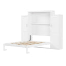 Queen Size Murphy Bed with 2 Wardrobe and Storage Shelf, Multifunctional Foldable Platform Bedframe for Guest-Room, Bedroom, White