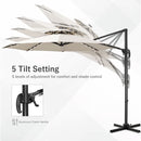 Ainfox 10ft Double Top Heavy-Duty Patio Cantilever Umbrella with lights and Cross Base, Outdoor Large Offset Hanging Aluminum Rotation Sun Shade Solar Umbrella with 360°Rotation Adjustable, Beige