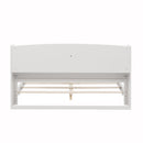 Full Pine Wood Bed with Bookcase Headboard ,LED Motion Sensor Light, Bed Guardrails,White