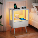 2 Pack Modern Nightstand with Charging Station, Bedside Tables with LED Light and Fabric Drawers