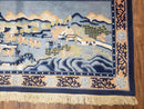 Vintage Chinese Pictorial Rug 2'4" x 4' 7", Chinese Village, Wool Hand-Knotted Blue & Teal Fine Carpet, Tapestry Rug, Woven Wall Art
