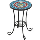 Patio Side Table with Shelf,Blue+Black