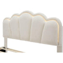 Full Size Upholstered Flower-Shape Bed, Elegant Flowers Headboard with LED Light Strip, Sherpa Fabric Platform Bed with Wooden Slats Support, White