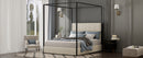 Modern Luxury Metal Canopy Bed with Tall Corduroy Upholstered Headboard, No Box Spring Needed, Queen, White