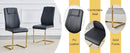 Table and chair set.63'x31.5x30' Luxurious Pandora patterned Sintered Stone Tabletop with Golden Stainless Steel Butterfly Legs.Paried With 4 Black High-quality PU Chairs With Arched Metal Legs.