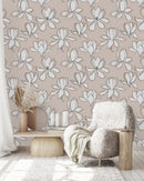 Beige Large Flowers Wallpaper