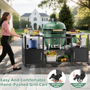 Outdoor Grill Table for Big Green Egg Style BBQ with Metal Grill Cart and Storage Box, Black and Silver, Metal and Stainless Steel, 67x27.8x31 inches