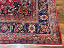 Antique Persian Mashad Rug 10x13, Red and Navy Blue, Great Colors, Signed By Masterweaver, Floral Medallion, Handmade Wool Persian Carpet