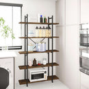 Five Tier Bookshelf Organizer Rustic Brown Metal Shelving
