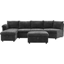 146.9" L-shaped Sofa Sectional Sofa Couch Pull-out Sofa Bed with a Movable Storage Ottoman, a Storage Chaise Lounge and Two USB Ports for Living Room, Grey