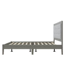 Mid-Century Modern Solid Wood Platform Bed with Upholstered Headboard in Grey, Rubber Wood, Queen Size