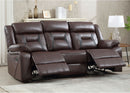 Three Seat Manual Reclining Sofa Dark Brown Faux Leather