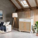 Pet-Friendly Furniture Style Cat Litter Box House with Sisal Scratching Door and Charging Socket, Beige+White MDF