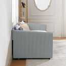Twin Size Daybed with Trundle Upholstered Sofa Bed, with Vertical Stripes, Linen Fabric, Grey (82.5'x43'x30')