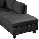 Modern Sectional Sofa with Storage Ottoman, L-Shape Couch with 2 Pillows and Cup Holders, Black Velvet, 105'