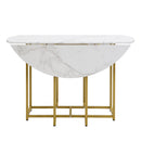TOPMAX Space-Saving 5-Piece Extendable Kitchen Dining Table Set for Small Spaces - Round Faux Marble Top with Golden Frame, 4 Upholstered Chairs, Compact Foldable Design,White+Green