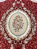 Wonderful Aubusson Rug 9x12, Handmade Vintage Needlepoint Carpet, Red and Ivory, Elegant European Design, Wool