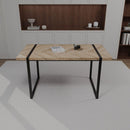 59 "rural industrial rectangular MDF light wood dining table, 4-6 people, 1.5" thick engineering wood tabletop and black rectangular metal legs, used for desks, kitchens, terraces, restaurants