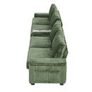 Modern 4-Seater Corduroy Sofa with USB Ports, Hidden Storage Arms, Flip-Top Cup Holders, Green, 133'