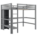 Full Size Loft Bed with Multifunction Shelves and Under-bed Desk, Gray