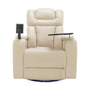 Home Theater Recliner with 270 Degree Swivel, PU Leather, Power Recliner with Tray Table, Phone Holder, Cup Holder, USB Port, White