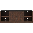 Modern Farmhouse TV Media Stand, Large Barn Inspired Home Entertainment Console, for TV Up to 80", with Open Shelves and Closed Cabinets, Espresso and Black, 70"Wx15.55"Dx26.89"H