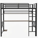 Full Size Metal Loft Bed Frame with Storage Shelf and LED Light,Iron mesh,Black