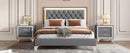 3-Pieces Bedroom Sets,Queen Size Upholstered Platform Bed with LED Lights and Two Nightstands-Gray